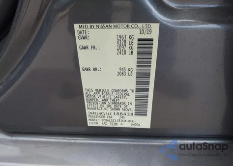 2020 Nissan Altima Sr Fwd from USA, damaged, VIN 1N4BL4CV3LC188438